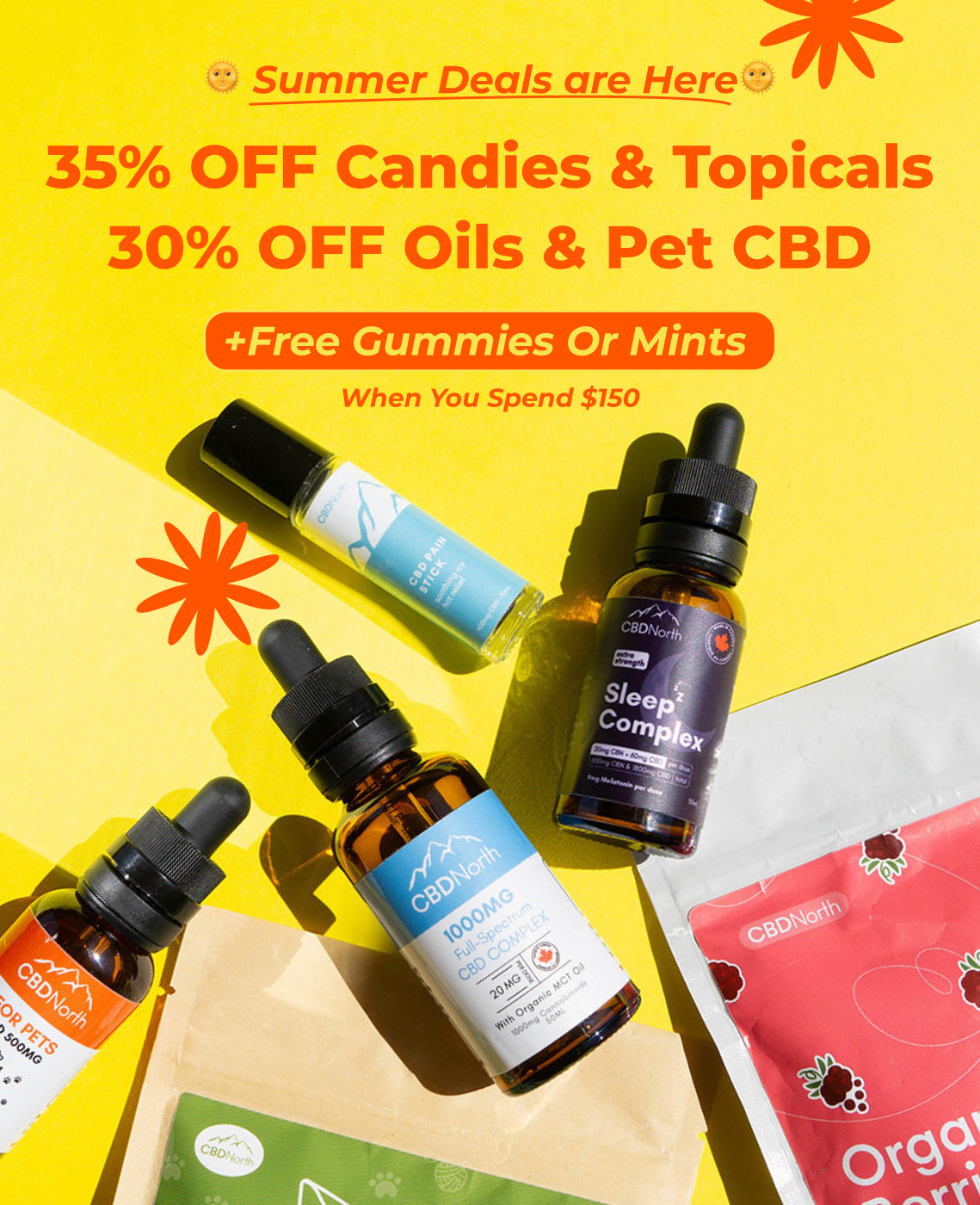 picture of cbdnorth products showcasing items featured in the summer sale